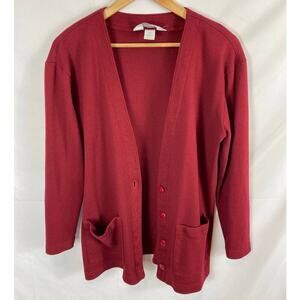 Lands End Button UP V Neck Cardigan Sweater Red Size XS